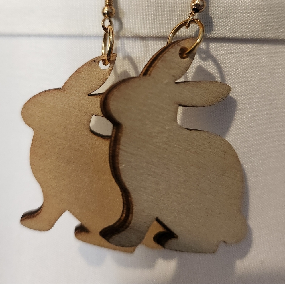 Handmade Wooden Lightweight Rabbit Earrings - Picture 3 of 4